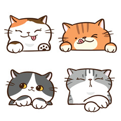 Fototapeta na wymiar Vector Illustration of Cute Cartoon Cat Head Characters on Isolated Background