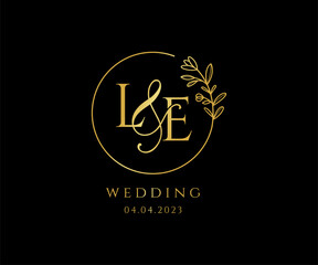Vector LE initial wedding monogram logo, wedding logo design, custom wreath wedding logo