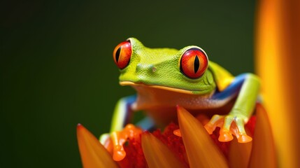 Obraz premium Macro photograph of a Red-eyed tree frog. Generative AI