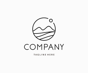 Mountain and moon monoline logo design vector
