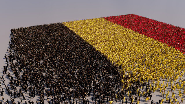 Belgian Flag formed from a Crowd of People. Banner of Belgium on White.