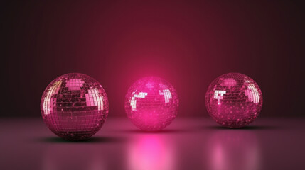 Pink glitter discoball sparkle lighting, disco party in pink color, generative ai
