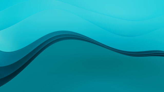 Abstract background formed from Teal 3D Ribbons. Colorful 3D Render with copy-space.  