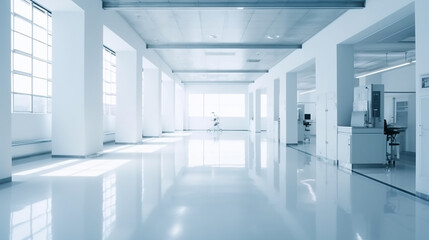 Obraz premium hospital white clean floor hospital, architecture, and health, hospital Medical concept, Generative AI ,illustration