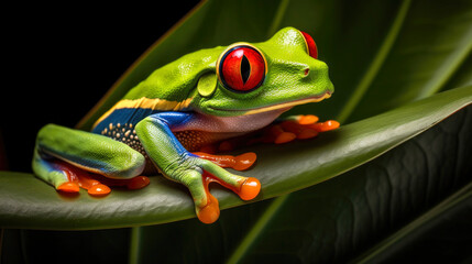 Macro photograph of a Red-eyed tree frog. Generative AI