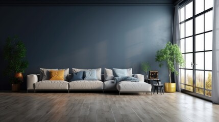 Modern Living Room. Stylish Interior Design Background. Generative AI.