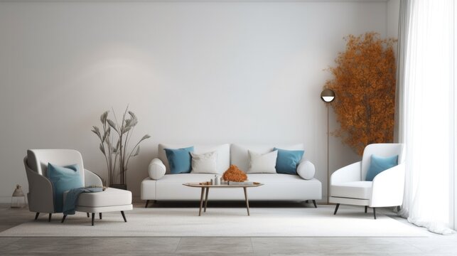 Modern Interior Design Background. Contemporary Living Room. Generative AI.