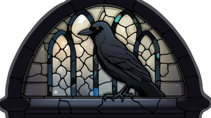 Stained glass arch with drow sitting on it, generative ai