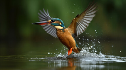 Obraz premium Stunning kingfisher with blurry background next to the river, generative ai