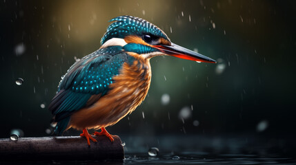 Obraz premium Stunning kingfisher with blurry background next to the river, generative ai