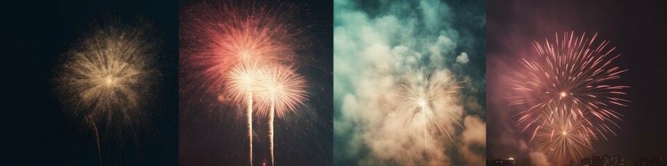 Colorful fireworks with bokeh background. Independence Day (4th of July) or New Year celebration, Abstract holiday background. Generative AI.