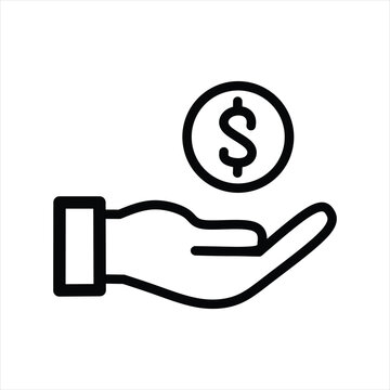 save money icon, salary money, invest finance, hand holding dollar, line symbols on white background 