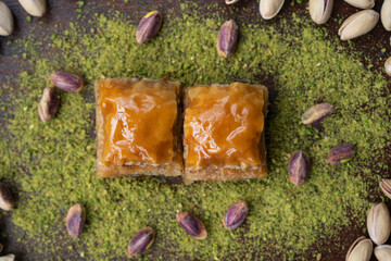 Turkish Cuisine Background Photo, Traditional Turkish Pistachio Baklava, Üsküdar Istanbul, Turkey