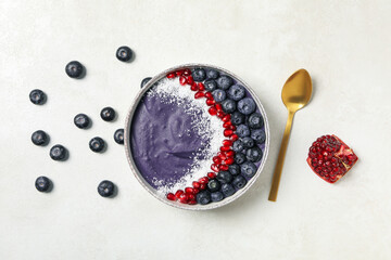 Acai smoothie, concept of tasty healthy breakfast