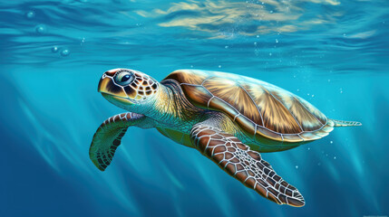 Turtle in ocean, sealife under the water, waterlife, generative ai