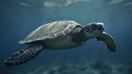 Turtle in ocean, sealife under the water, waterlife, generative ai
