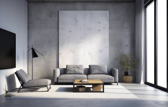 Contemporary Living Room. Modern Interior Design Background. Generative AI.