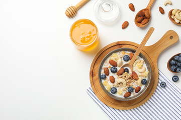 Tasty and nutritious breakfast concept - muesli with yogurt