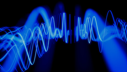 Sound Wave and Audio Technology Concept. Blue, Futuristic Digital Style. 3D Render.