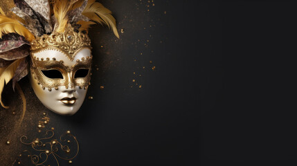 Venetian carnival mask, background with blank space and carnival mask on a side, generative ai