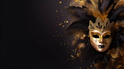 Fototapeten Venetian carnival mask, background with blank space and carnival mask on a side, generative ai © TheGoldTiger