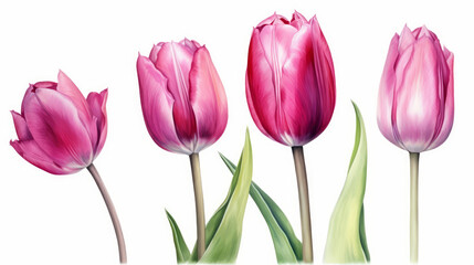 Watercolor 3 tulip on white background, nature made with watercolor, generative ai - obrazy, fototapety, plakaty