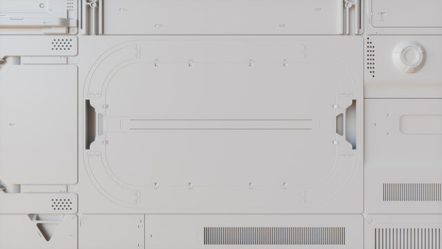 Innovative 3D Render. Hi-Tech Wallpaper with White, Science Fiction Hardware.