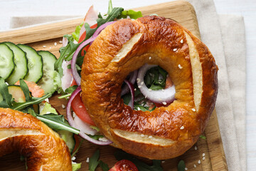Concept of delicious food - tasty bagel sandwich