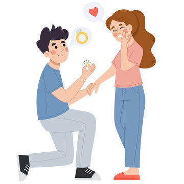 Illustration of a couple proposing celebration valentines day