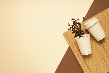 Blank paper cups, composition for delivery and take away concept, space for text