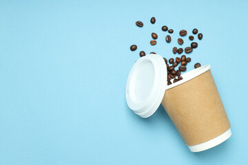 Blank paper cup, composition for delivery and take away concept, space for text