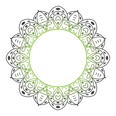 Circle frame in form of mandala. Pattern for Henna Mehndi or tattoo decoration. Decorative ornament in ethnic oriental style, vector illustration.	