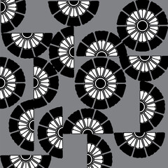 seamless pattern with flowers Vector illustration, black and white, semicircle, gray background, abstract image. for decorating office room