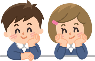 頬杖をついて寛ぐ小学生　リラックス