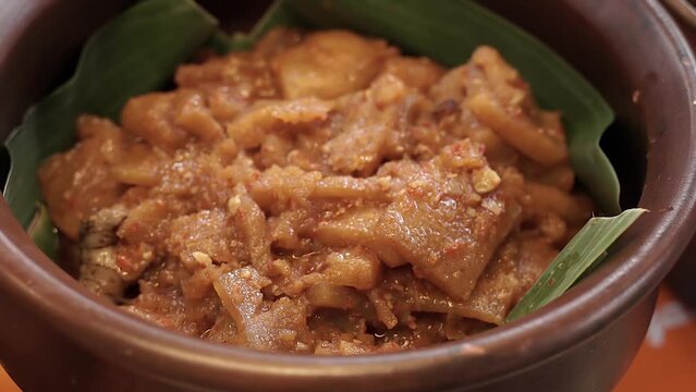 Spicy Yogya Special Krecek Fried Sambal. This Yogyakarta-style processed cowhide can be addictive