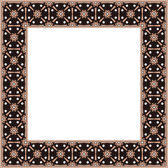 Vintage botanic garden square frame pink cross flower white dot kaleidoscope