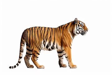 Fototapeta na wymiar side view of a tiger in white background created with Generative AI technology