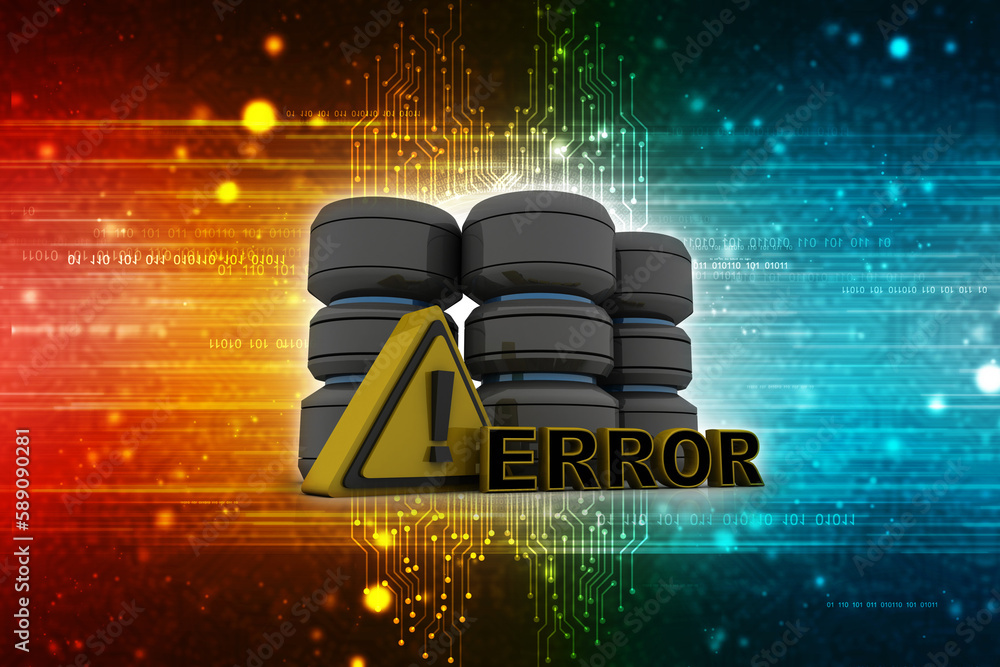 Poster 3d rendering database storage data base with exclamation sign