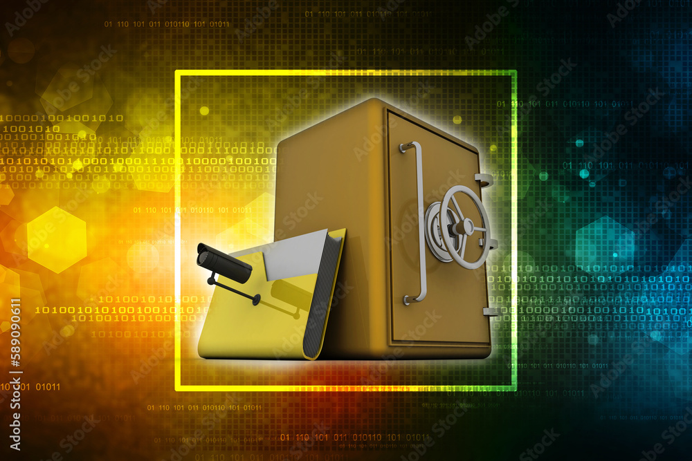 Aufkleber 3d rendering folder with locker under cctv camera