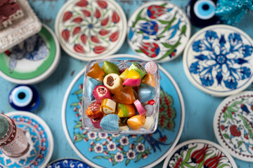 Colorful Ramadan Eid Candy, Traditional Ottoman Candy (Osmanlı Akide Sekeri) Photo, Üsküdar Istanbul, Turkiye