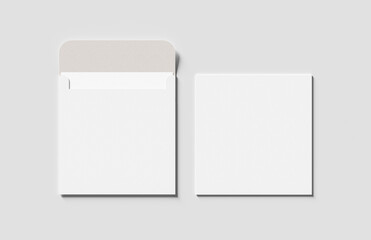 Square envelope and invitation mock up isolated on white background. 3D illustration.