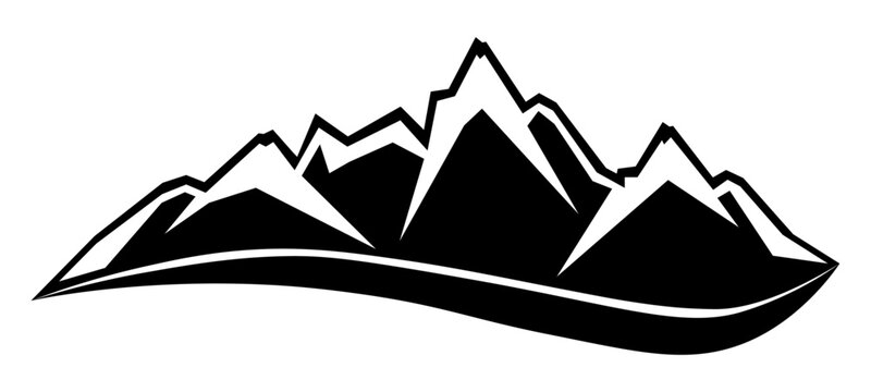 Black silhouette of mountains peak, camping adventure outdoor landscape panorama illustration icon vector for logo, isolated on white background.