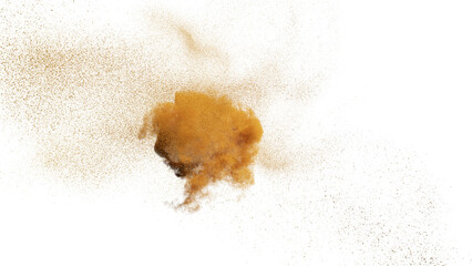 orange powder cloud, particles in the air, isolated on transparent background