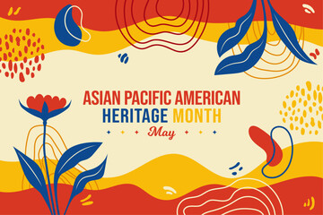 Asian American and Pacific Islander Heritage Month Memphis concept Background. May Awareness Celebration. Horizontal banner vector illustration. Website header, social media post, promotion graphic