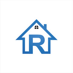 R initial with real estate logo design template