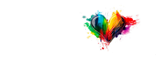 rainbow colored heart on transparent background and copy space, generative ai