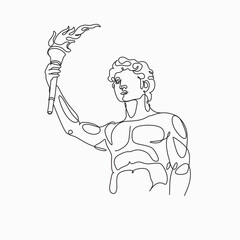 Greek man with torch line art vector illustration. A runner with a torch. Illustration in ancient Greek style. Sports concept illustration.