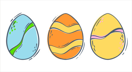 Set of colored Easter eggs. Decorated eggs for the spring holiday. Flat vector illustration for concept design. isolated object.