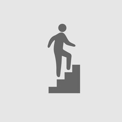 Man on stairs going up vector icon eps 10. Promotion symbol. Simple isolated illustration.