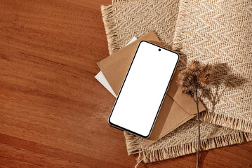 Mobile phone screen mockup, minimalist aesthetic business template with smartphone, crafted...